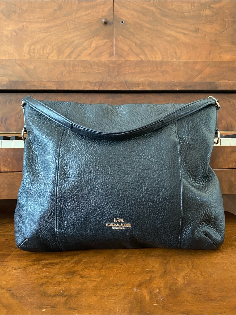 Coach Black Pebbled Leather Hobo with Gold Logo